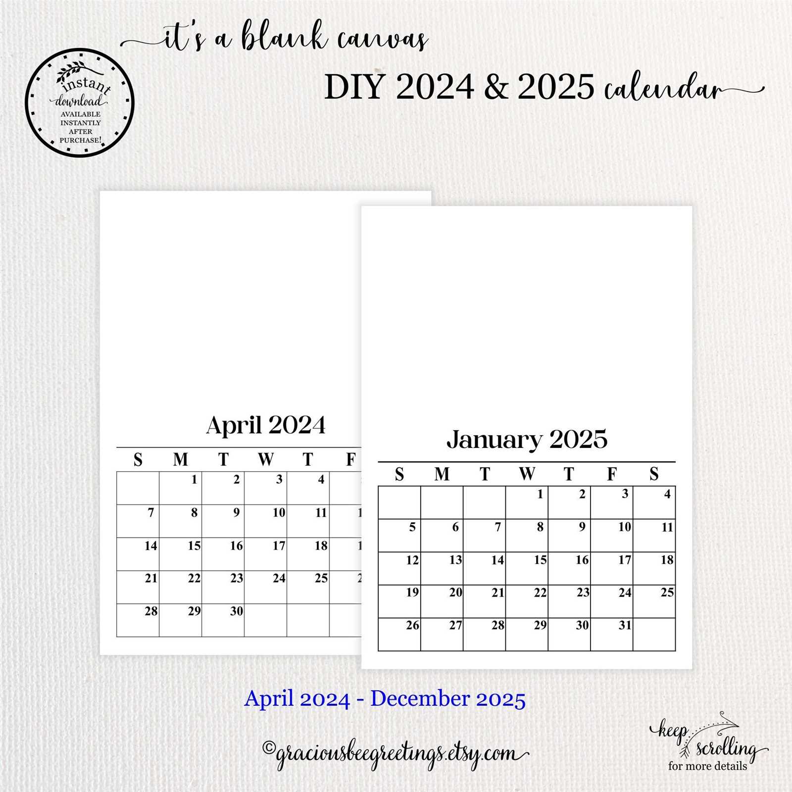 blank calendar template with numbers