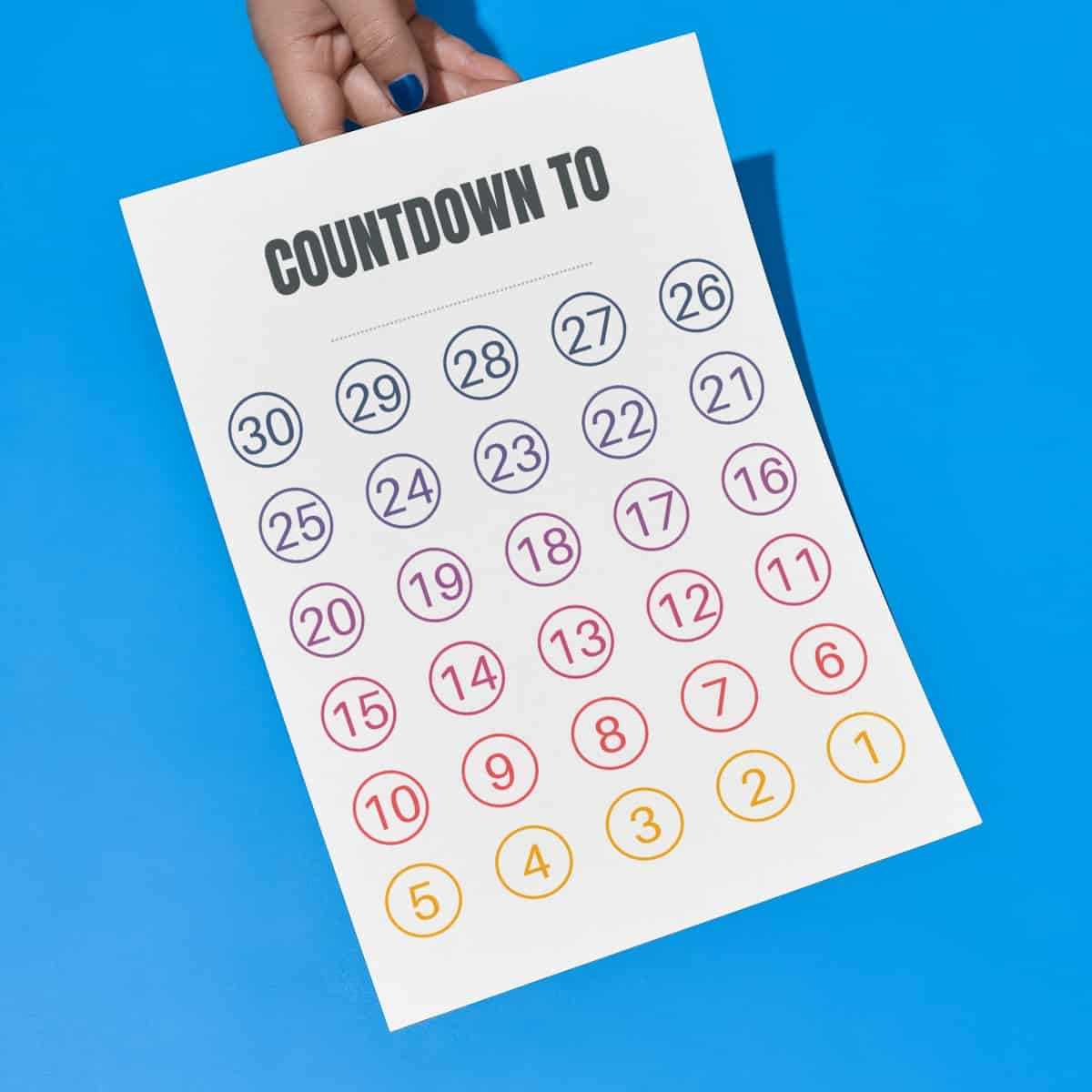 countdown calendar template printable