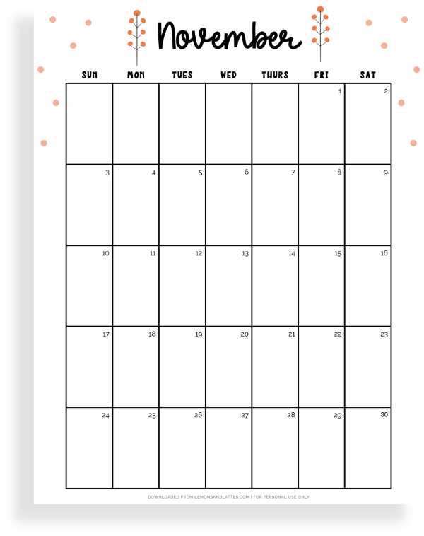 november calendar template printable