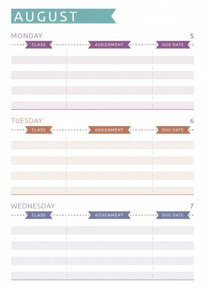 student monthly calendar template