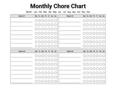 monthly chores calendar template