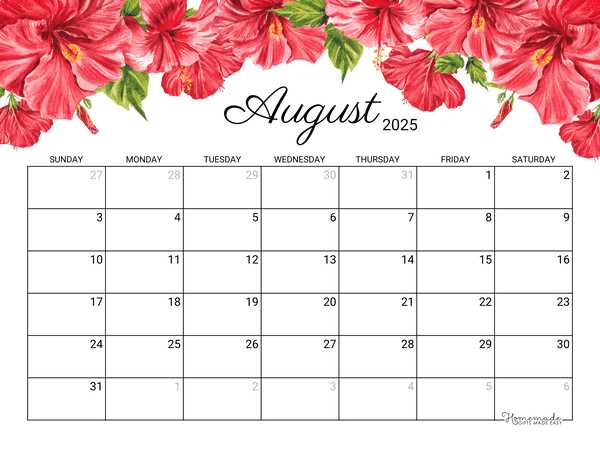 free monthly calendar template august 2025