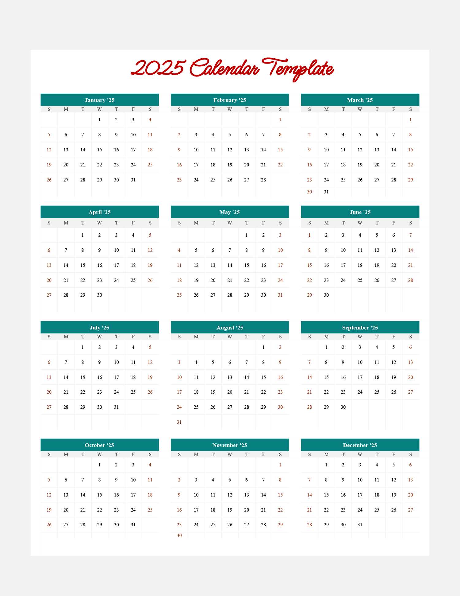 custom calendar template