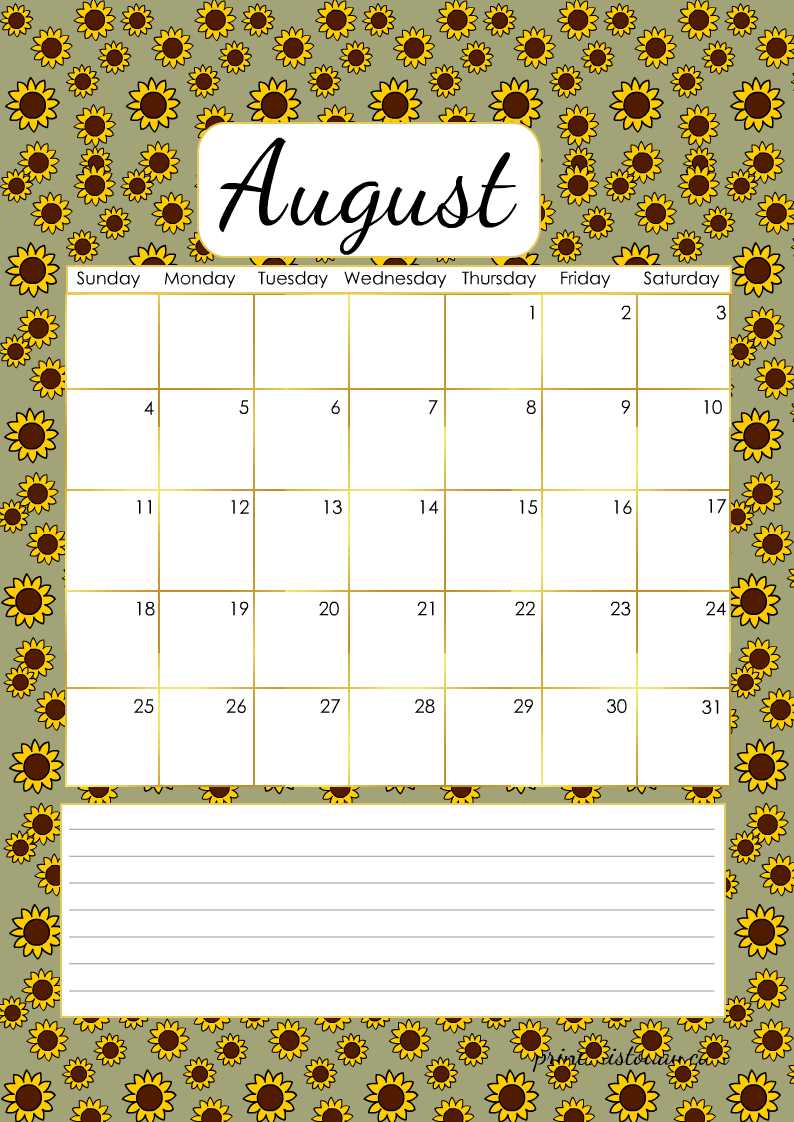 cute august calendar template