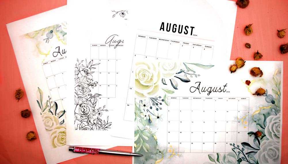 cute august calendar template