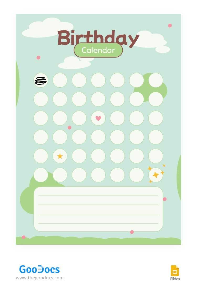 cute birthday calendar template