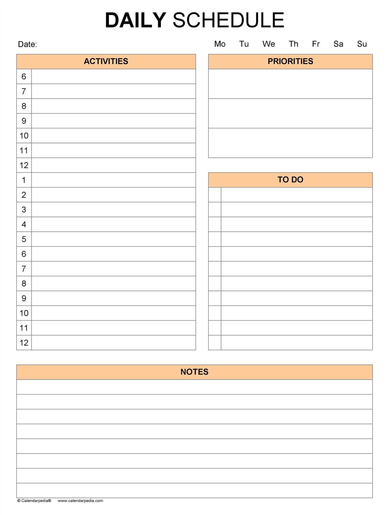 daily work calendar template