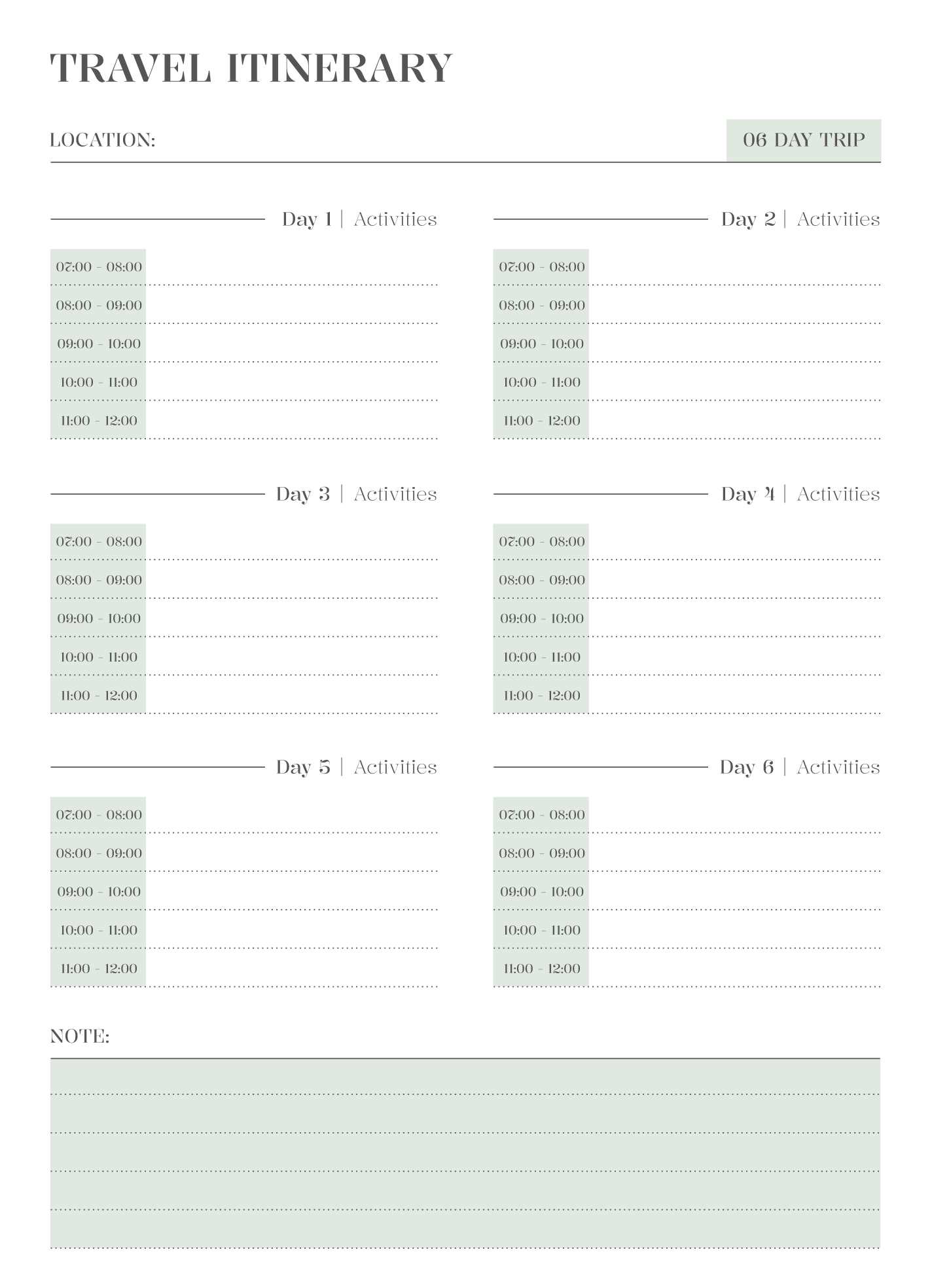 calendar itinerary template