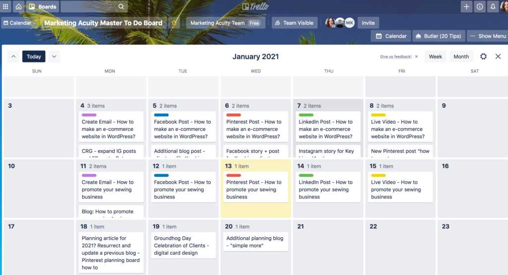 social media calendar template trello