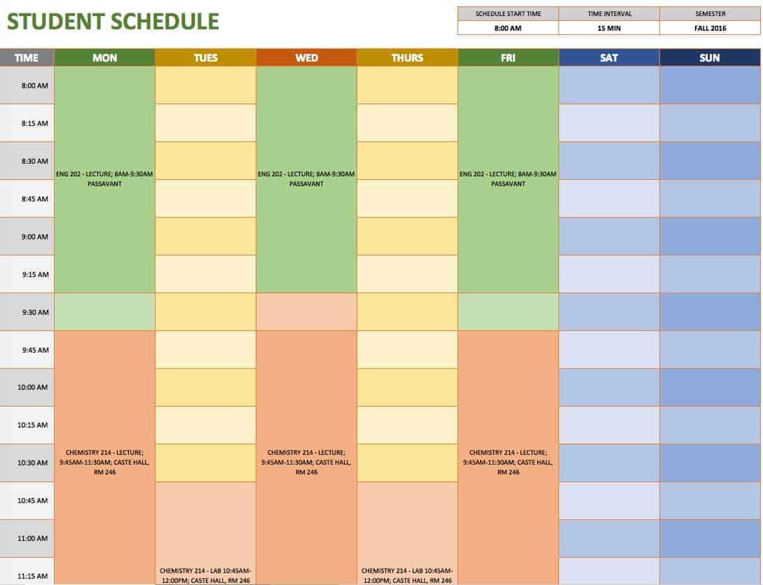 review calendar template