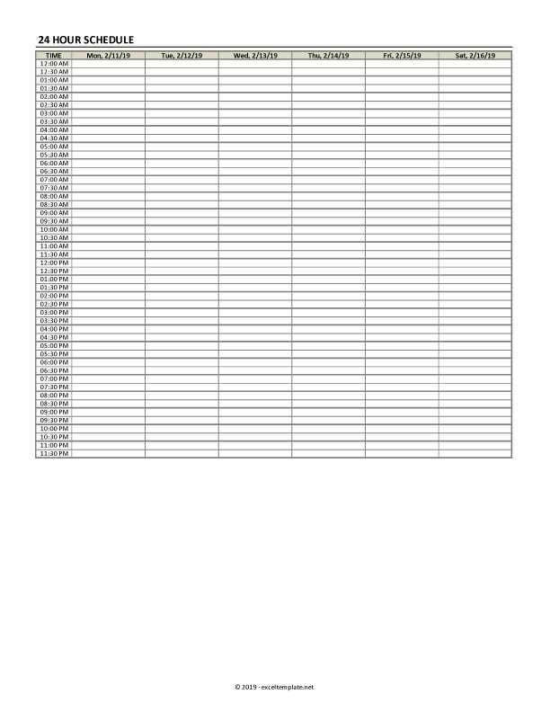 daily calendar with time slots template