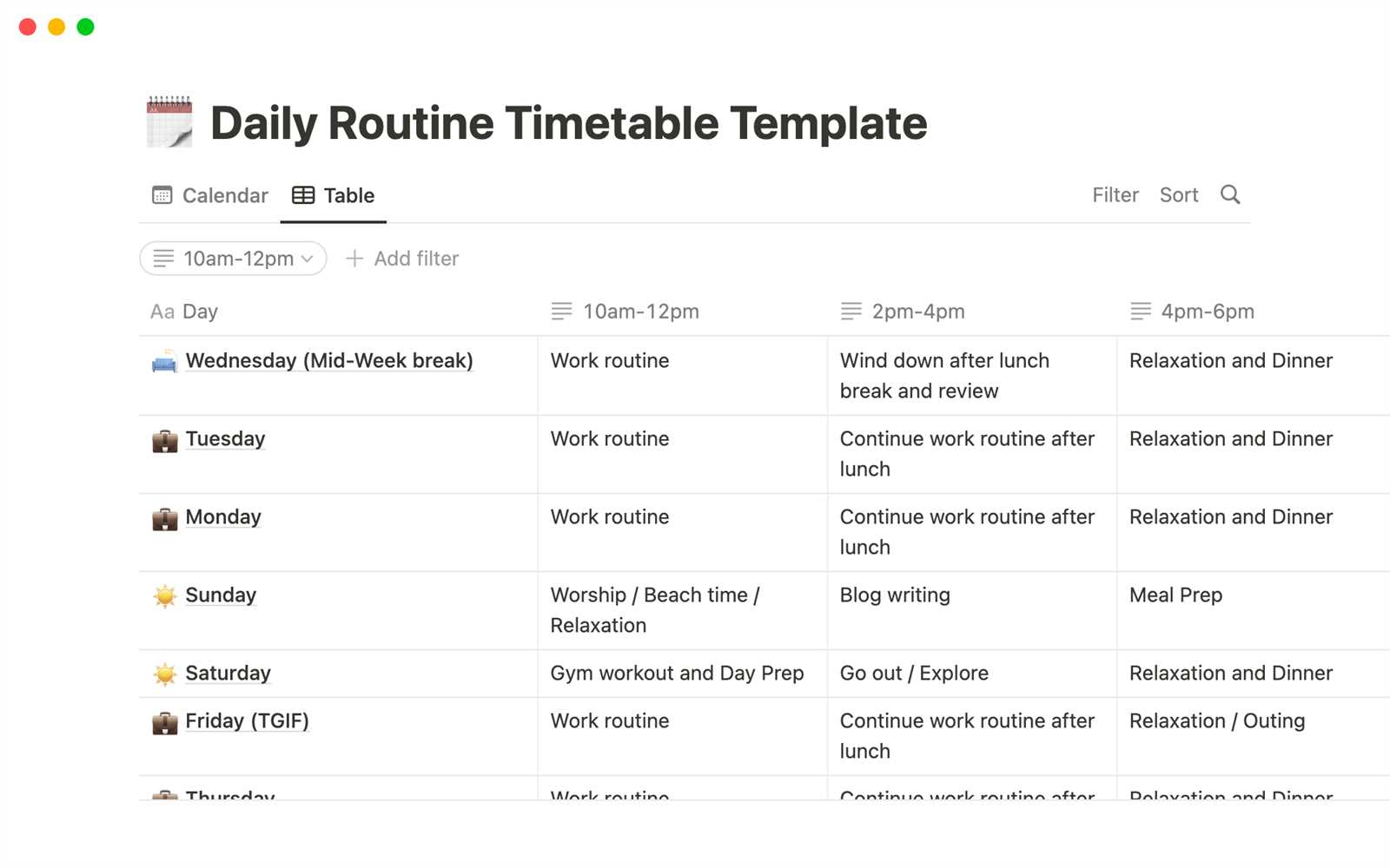 daily time calendar template