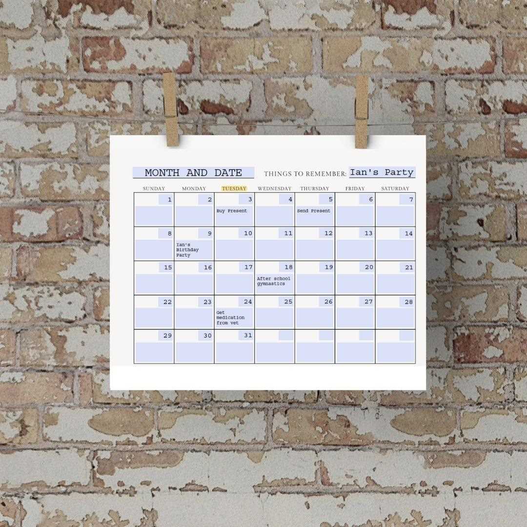 dates to remember calendar template