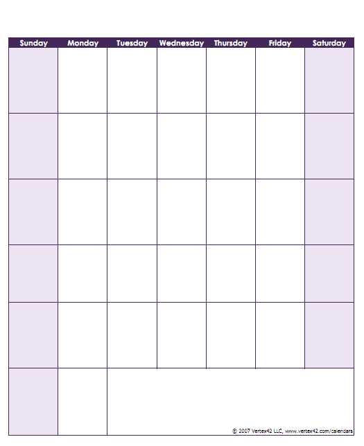 days of the week calendar template