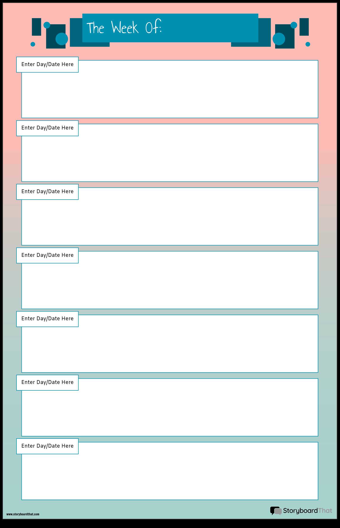 days of the week calendar template