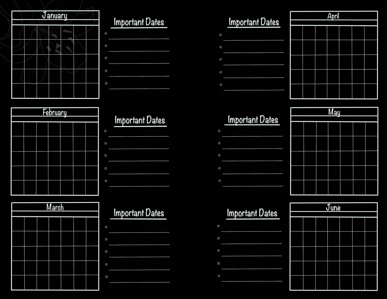 template trove 6 month calendar