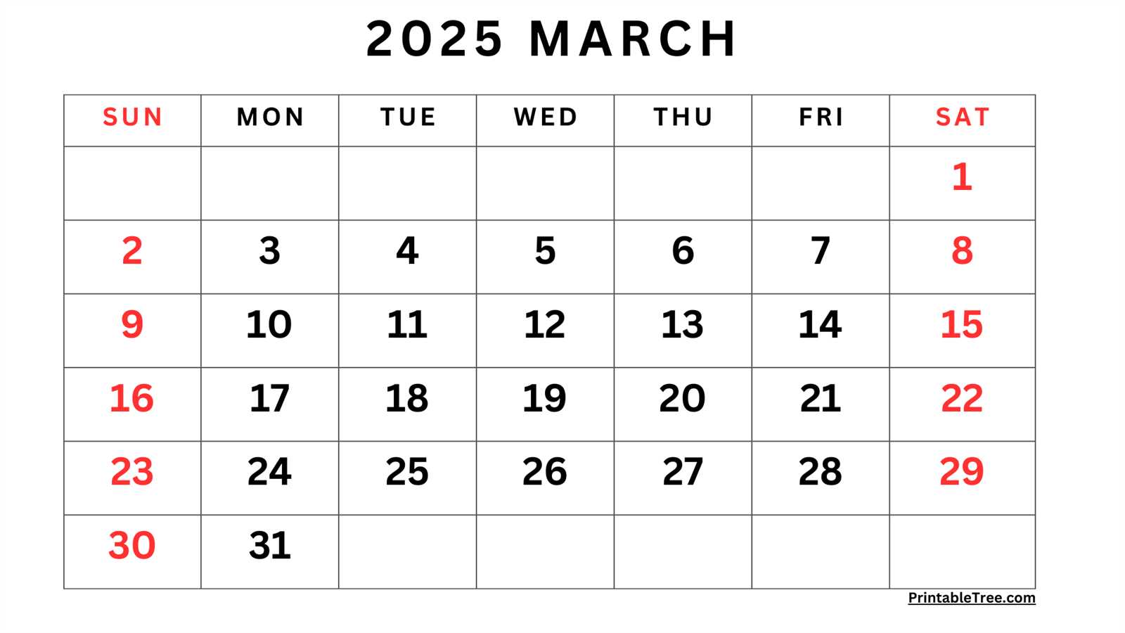 free march calendar template 2025