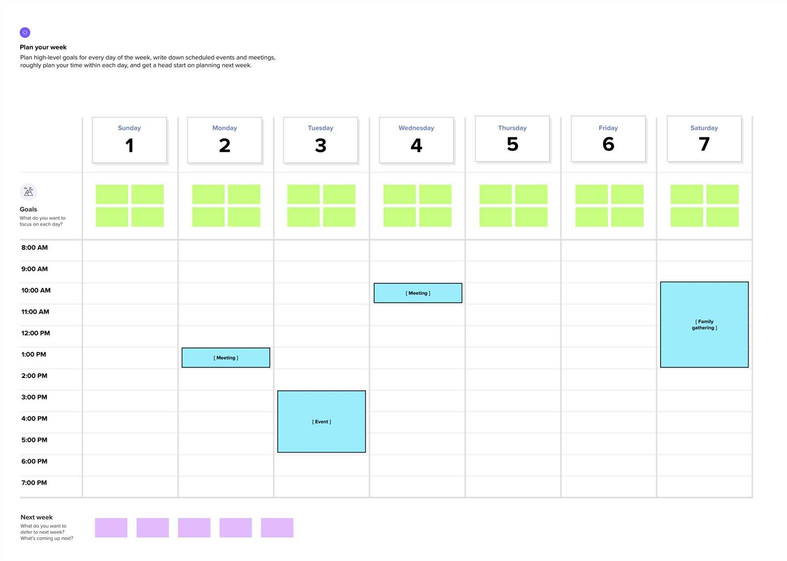 calendar for the week template