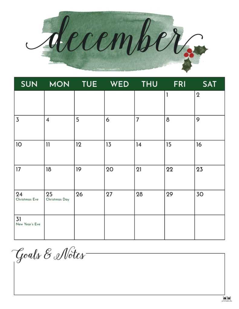 december calendar template printable