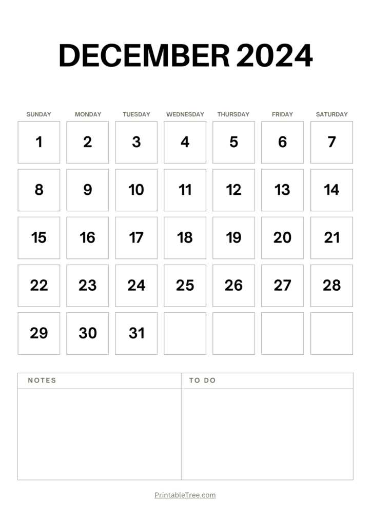 december calendar template printable