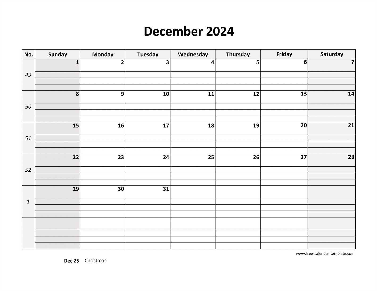 december monthly calendar template