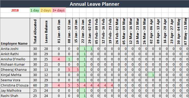 employee vacation calendar template