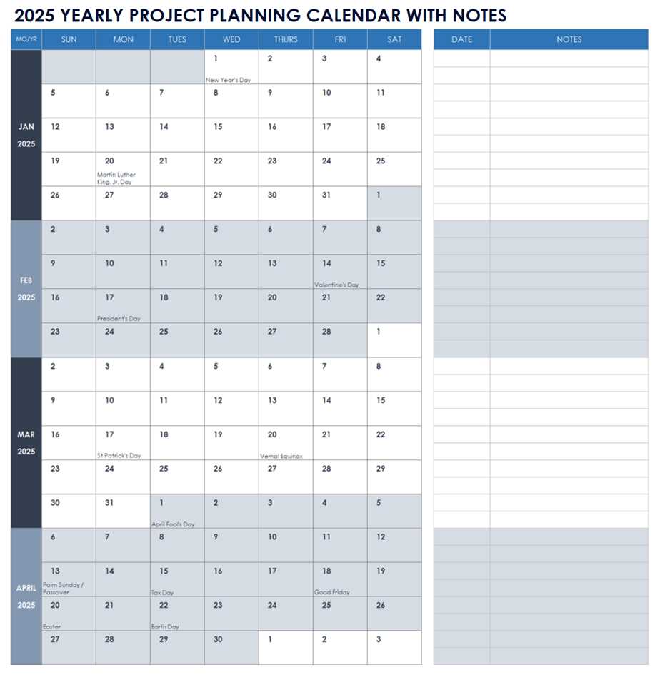 development calendar template