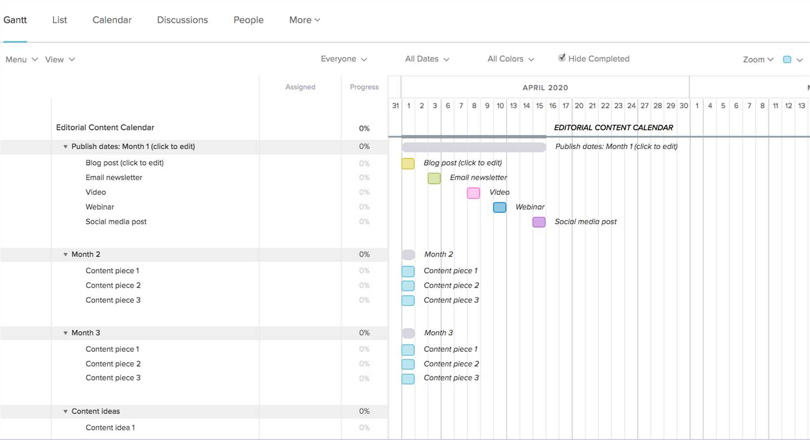 development calendar template