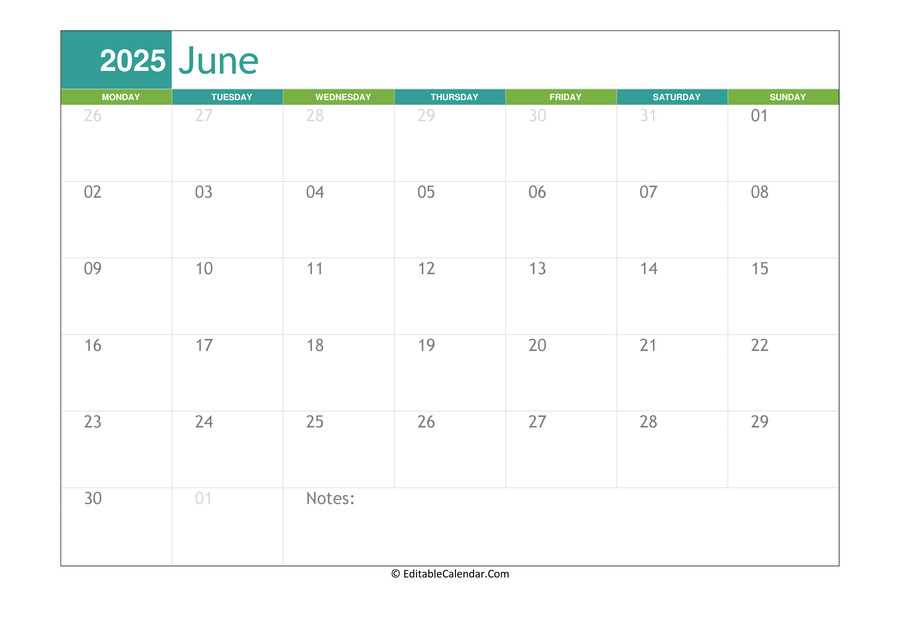 editable june 2025 calendar template