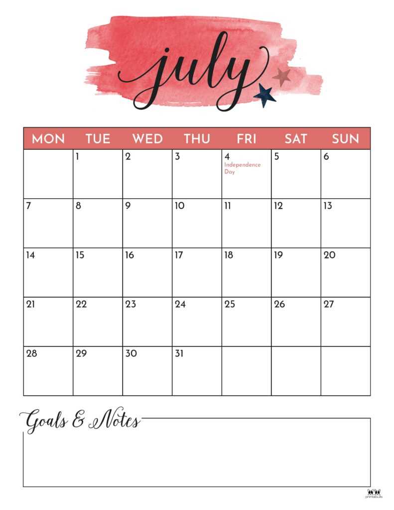 july 2025 template calendar