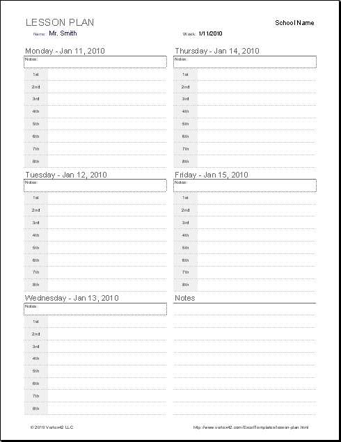 lesson calendar template