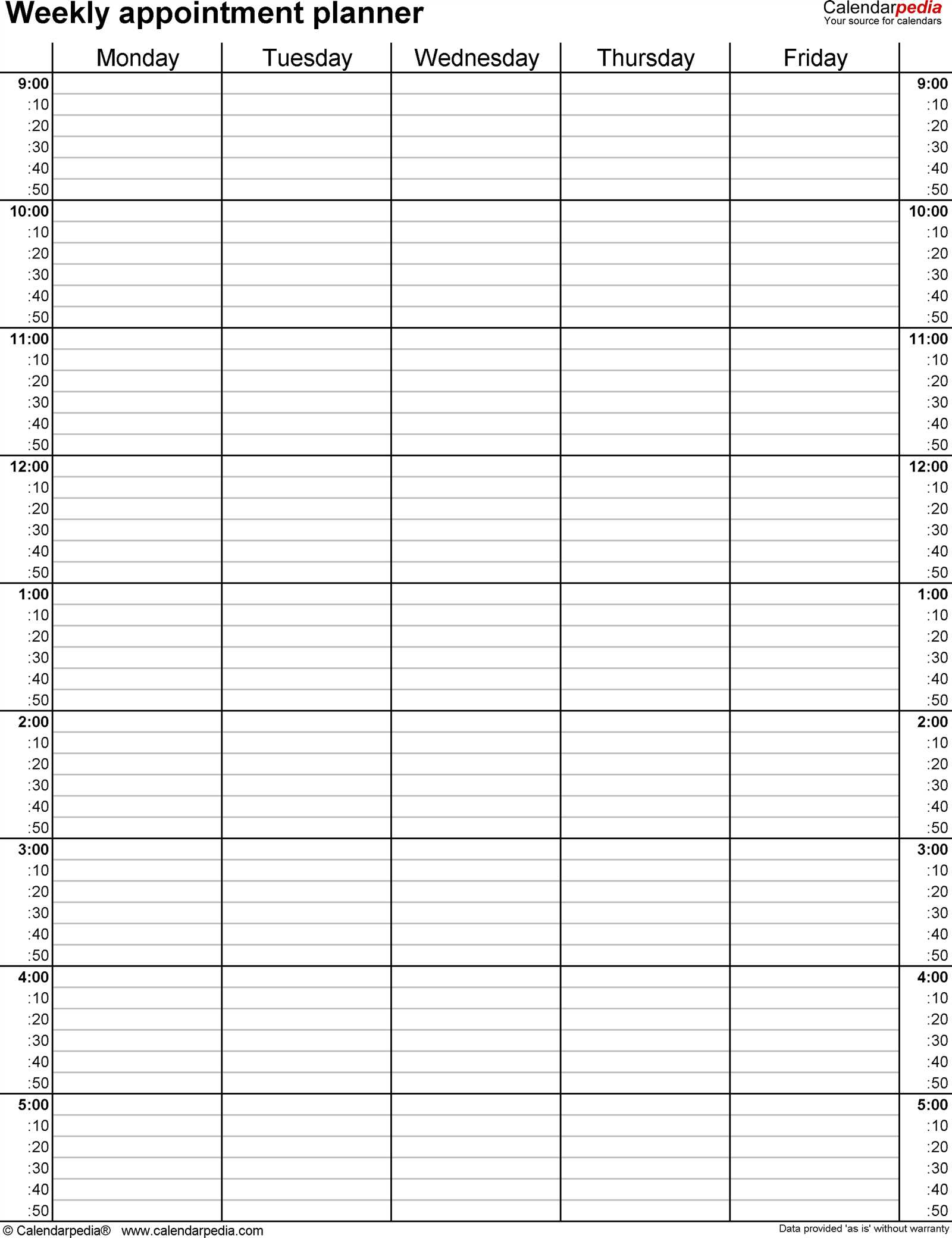 daily calendar with time slots template