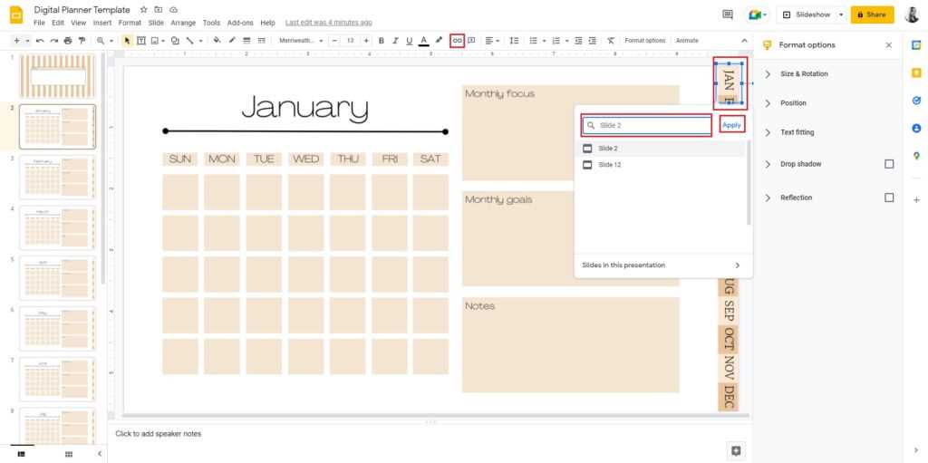 digital calendar planner template