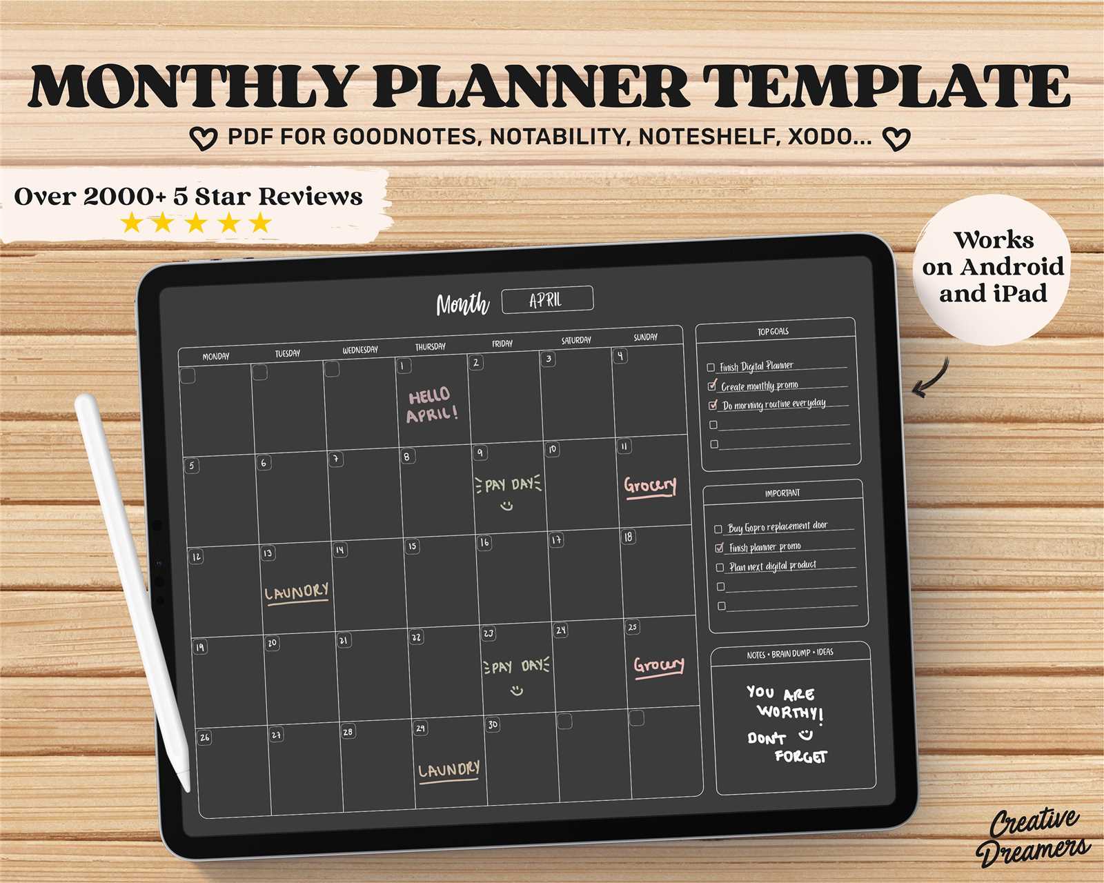 digital calendar planner template