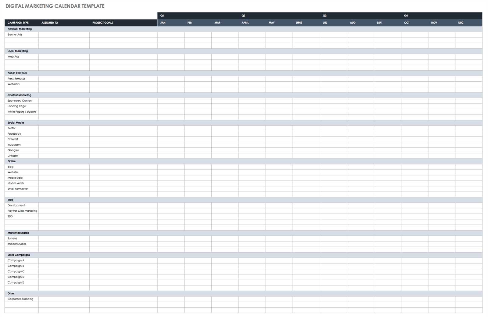 digital marketing calendar template