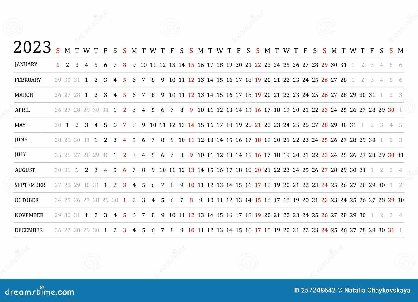 linear calendar template