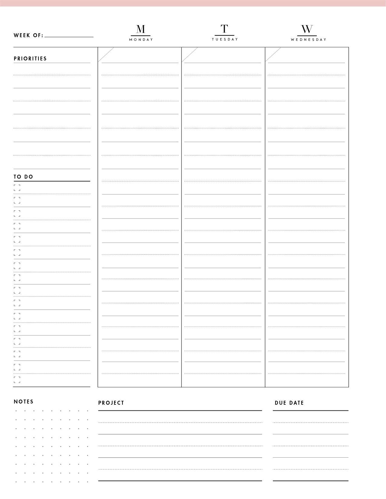 seven day calendar template