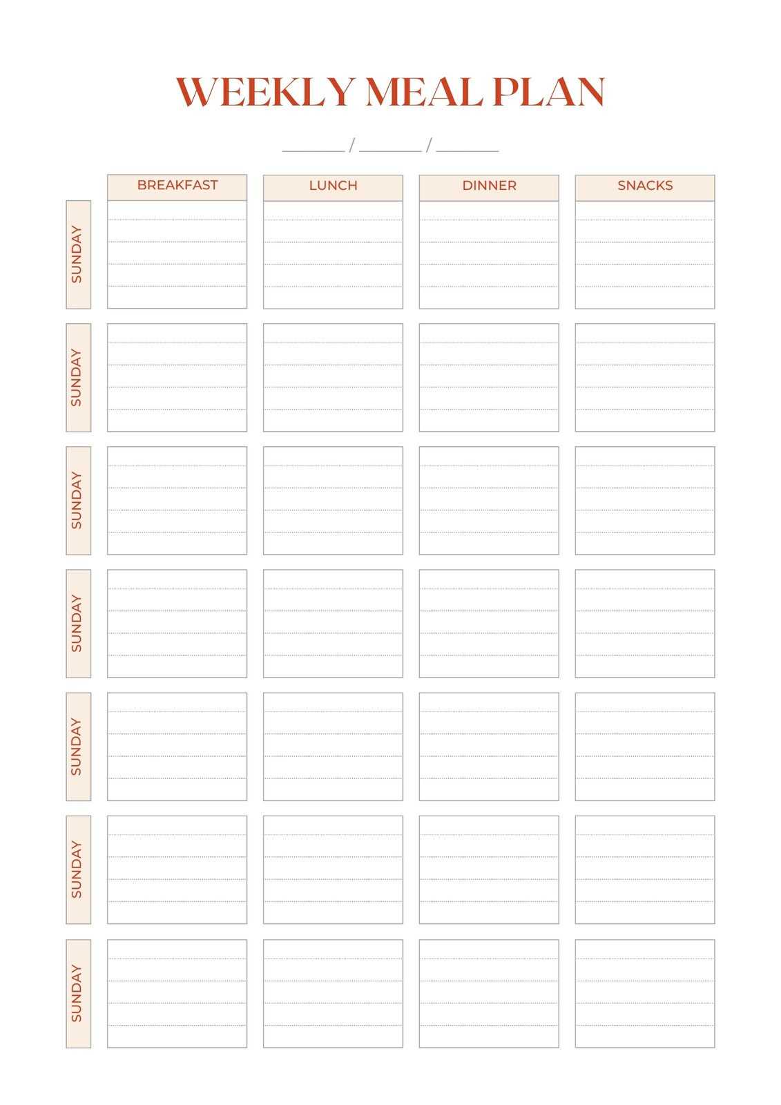 free diet calendar template