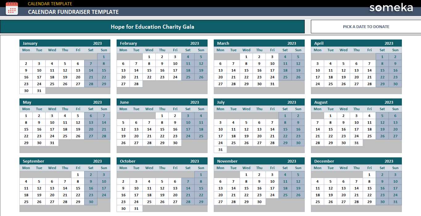 donation calendar template