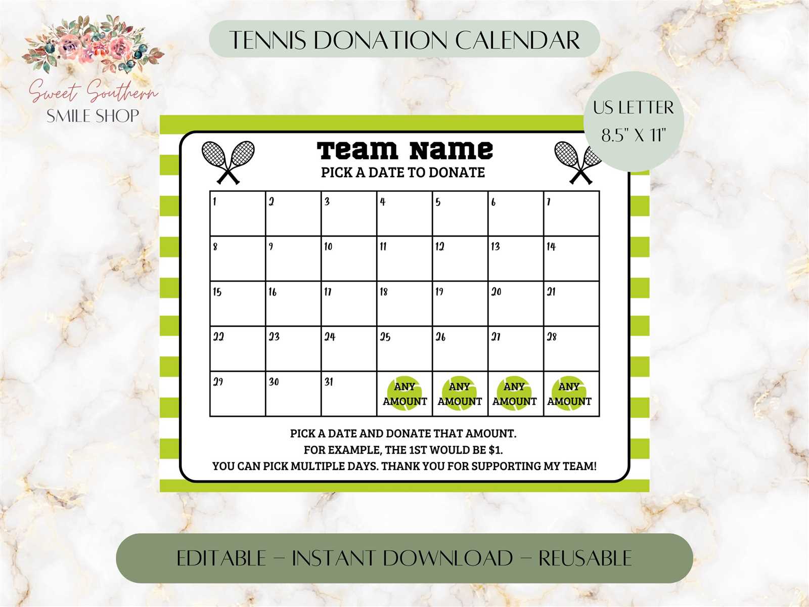 donation calendar template