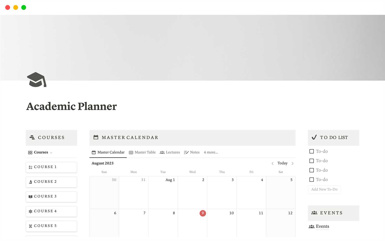 student weekly calendar template