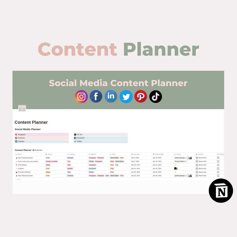 social media calendar notion template