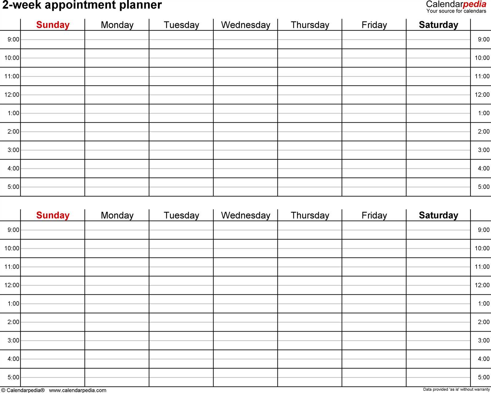 blank two week calendar template