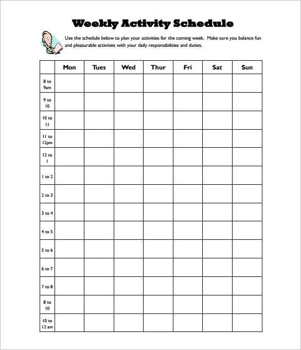 daily activity calendar template