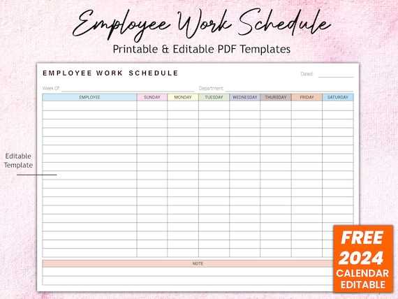 yearly work schedule calendar template