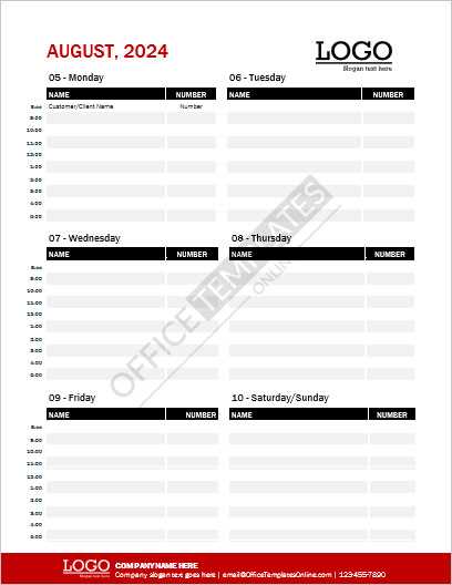 weekly calendar appointment template