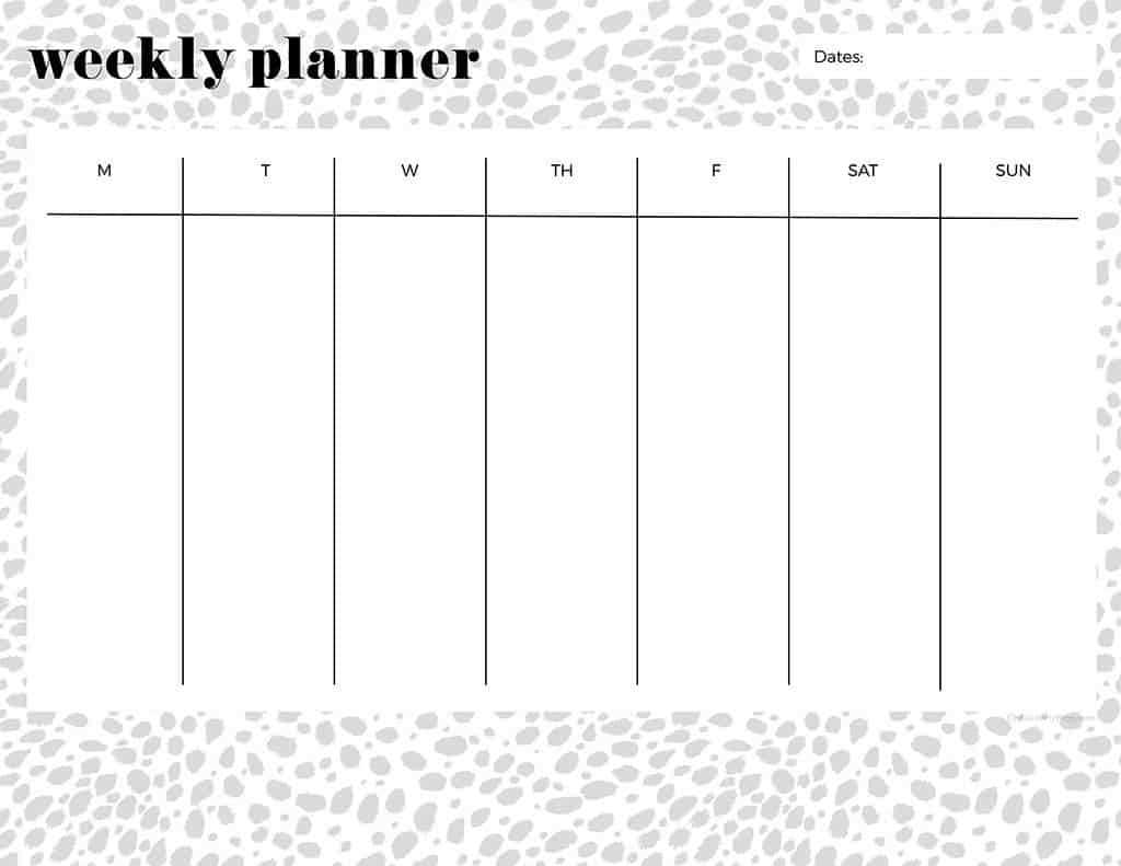 weekly calendar template printable free