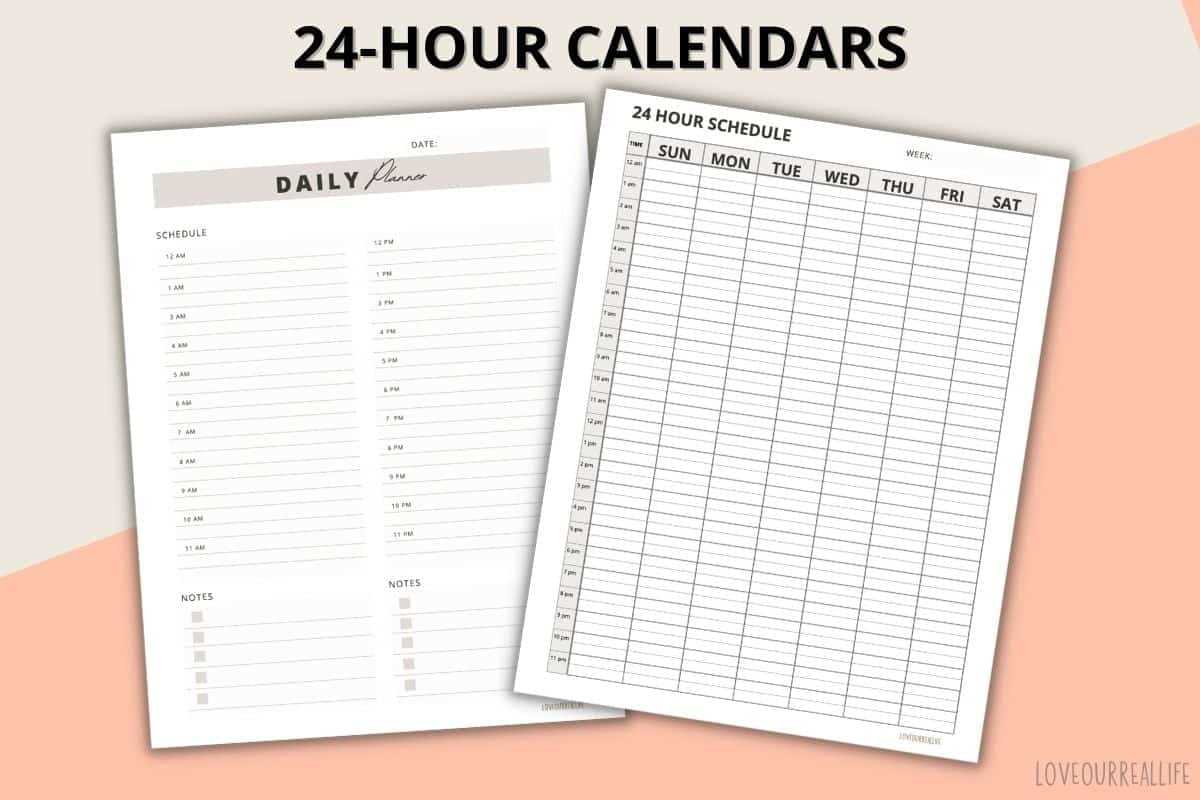 24 hour weekly calendar template