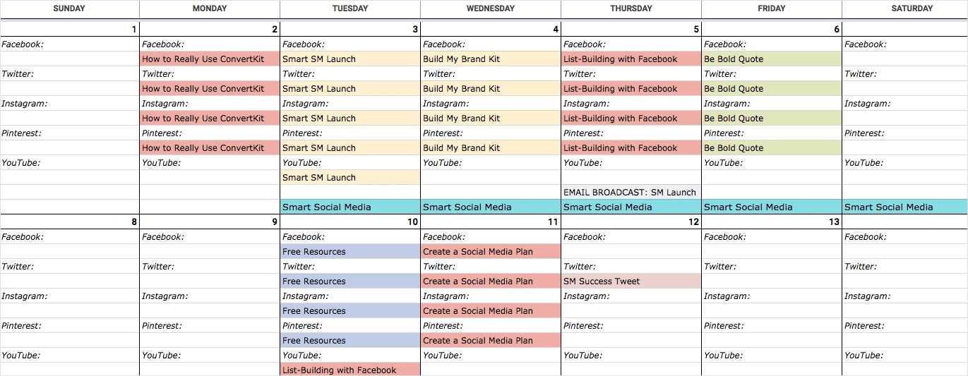 media content calendar template