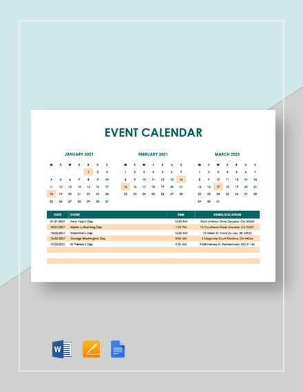 creative event calendar template